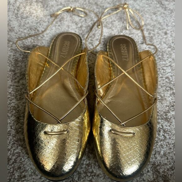 Schutz Cami Metallic Leather Flat 7 - Picture 1 of 7